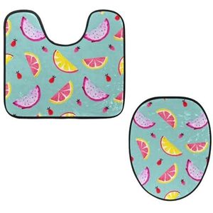 VAPOKF 2 stuks voetstuk badkamertapijten set, U-vormige contourmat en wc-dekselhoes, zachte antislip flanellen badkamermat toiletstoelhoes - fruit stuk en aardbei