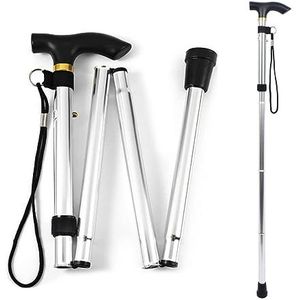 Inklapbare wandelstok voor dames, aluminium, zilver, instelbaar, in hoogte verstelbaar, duurzaam, uittrekbaar