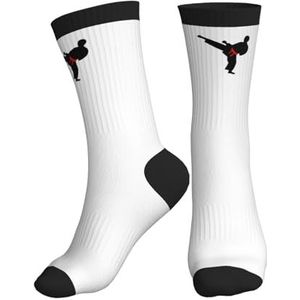 Jkkghll Karate Boy Vector Veranderlijke Riem Kleur Print Mannen Vrouwen Mid-Tube Sport Sokken Ademend Atletisch Voor Running Fitness Dagelijkse Slijtage, Zwart, One size