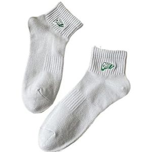 Katoenen sokken for heren, lente en zomer, korte sokken met geborduurde letters, effen sportbootsokken, zweetabsorberende sokken (5 paar)(Color:Gray)