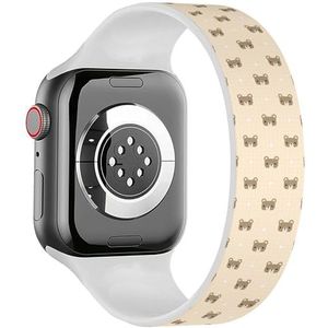 Solo Loop band compatibel met alle series Apple Watch 42 / 44 / 45 / 49 mm (schattige schattige kawaii-bruine teddy) rekbare siliconen bandaccessoire, Siliconen, Geen edelsteen