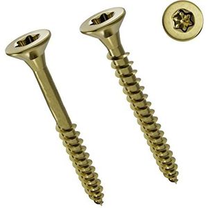 PARCO Spaanplaatschroeven Torx 5 x 50 mm - 200 Stuks, Voldraad, geel verzinkt, Houtschroeven Torx 25-Aandrijving, Universele schroeven met verzonken kop