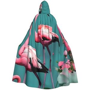 SSIMOO Flamingo Bloemen Volwassen Party Decoratieve Cape, Volwassen Halloween Hooded Mantel, Cosplay Kostuum Cape