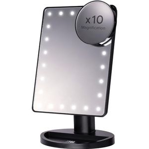 H&S Make up spiegel met heldere ledverlichting - Verstelbare makeup spiegel met verlichting - tot 180 graden - Met ronde spotspiegel met 10-voudige vergroting - Zwart