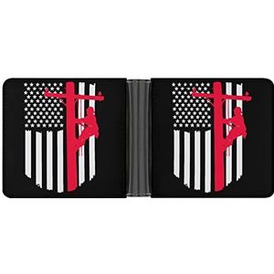 Lineman Amerikaanse rode lijn vlag heren lederen portemonnee minimalistische blokkerende tweevoudige portefeuilles slanke portemonnee met 6 creditcards