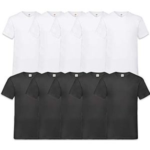 Fruit of the Loom T-shirt voor heren, met V-hals, voordeelverpakking van 10 stuks, wit, zwart, L