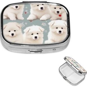 Pillendoosje rechthoekige pillendoos met 3 compartimenten kleine witte honden patroon pillenorganisator waterdichte medicijnorganizer doos voor reizen metalen pilcontainers voor medicatieplanner