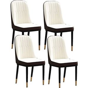 GEIRONV Moderne PU lederen stoelen set van 4, hoge rugleuning gewatteerde zachte zitting keukenstoelen for lounge eetkamer slaapkamer met metalen stoelpoten Eetstoelen (Color : White+brown, Size : 4
