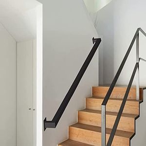 1ft-20ft metalen trap leuningpijp trail leuning, zwarte industriële ijzeren handrail voor ondersteuning binnen en buitenwandbevestiging, loft veranda dek handleuning, trap banister (maat: 9ft/274cm
