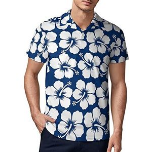 Blauw Hibiscus Bloem Heren Golf Polo-Shirt Zomer Korte Mouw T-Shirt Casual Sneldrogende Tees XL