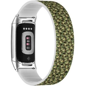 RYANUKA Solo Loop Strap compatibel met Fitbit Charge 5 / Fitbit Charge 6 (militaire camouflage) rekbare siliconen band band accessoire, Siliconen, Geen edelsteen