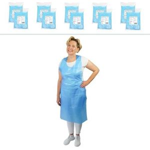 ARNOMED PE Wegwerpschorten 500 stuks, waterdicht schort, kunststof schort van 18µ dik, afstotende wegwerpschorten maat 75x125cm, blauw oliebestendig schort, medisch wegwerpschort, slagers/slagerschort