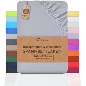 NatureMark Basic Hoeslaken voor boxspringbed en waterbed, 200 x 220 cm, 40 cm matrashoogte, 100% katoen, zilver/lichtgrijs