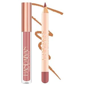 holexty en glansset - Nude Fluweelachtige Lip Stain Langdurige Lipgloss Lip Liner Set Super Langdurige Waterproof High Pigmented Lip Liner en Lipstick Set Holexty