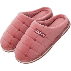 Warme Bont Slippers Voor Vrouwen Mannen Winter Indoor Harige Slippers Katoenen Slides Thuis Mode Pluche Gezellige Schoenen, D-roze, 36-37(FIt 35-36)