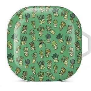 Planten cactus oordopjes hoesje compatibel met Samsung hard shell beschermhoes wit stijl