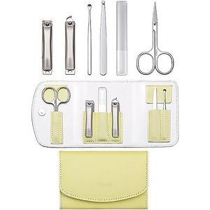 Nagelknipper Kit Nagelknipperset for dames, 6-delige roestvrijstalen manicureset met spatwaterdichte nagelknipper, draagbaar reisnagelverzorgingsgereedschap met lederen tas Manicure, pedicure (Color