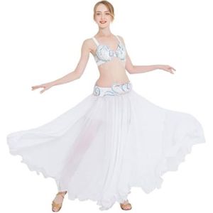 FZHQNZJF Dames Tribale buik Dans Prestatie Kostuum Glanzend Halloween Kleding Strass Carnaval Dansrok Ademend Festival Concurrentie danskleding,Wit,L