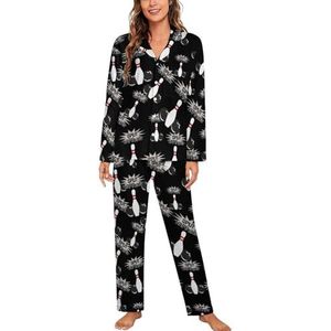 I Love Bowlingbal pyjama sets met lange mouwen voor vrouwen klassieke nachtkleding nachtkleding zachte pyjama loungesets