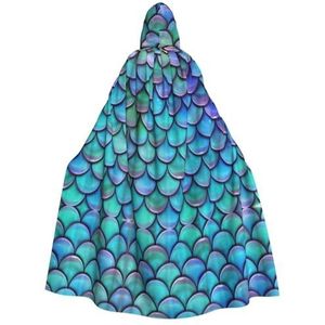 GSGCSBYMLG Zeemeermin Teal Fish Scale Gedrukt Volwassen Hooded Mantel Unisex Volwassen Lange Cape Gewaad Halloween Kerst Kostuum