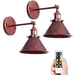 antieke wandkandelaars set van 2 led-lampen op batterijen afstandsbediening dimbare zwenkarm roestkleur retro wandlamp lampenkappen draadloze installatie perfect