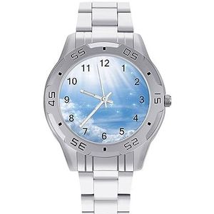 Blue Starry Sky Herenhorloge, modieus sporthorloge, zakelijke horloges met roestvrijstalen armband, Stijl, regular