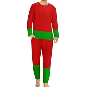 Wit-Russische vlag comfortabele heren pyjama set ronde hals lange mouwen loungewear met zakken XL