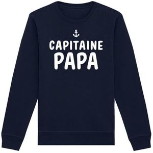 Sweatshirt Capitaine Papa, uniseks, bedrukt in Frankrijk, 100% biologisch katoen, cadeau voor verjaardag, papa, origineel grappig, Marineblauw, 3XL