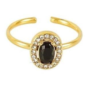 Damesbloemring roestvrij staal liefde vierkant dubbellaags diamant 18K ring live mond verstelbare zirkoonring (Color : Oval [Black]_Adjustable)