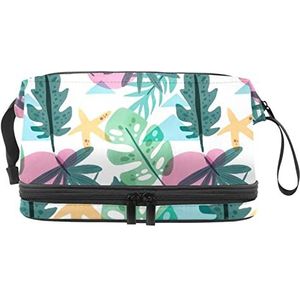 Dubbellaags cosmetische tas botanische draagbare make-up tas reizen organisator zakje voor vrouwen meisjes toiletartikelen tassen, Meerkleurig, 27x15x14 cm/10.6x5.9x5.5 in, Make-up zakje