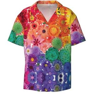OdDdot Regenboog Bloemen Print Heren Jurk Shirts Atletische Slim Fit Korte Mouw Casual Business Button Down Shirt, Zwart, XL
