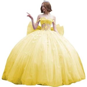 Fuomomo Quinceanera-jurk met dunne bandjes en vlinderglitter, Quinceanera-jurk met vlinders en grote strik, baljurk van kant met parels MT053, Red, 30 NL