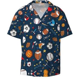 OdDdot Sport Baseball Game Print Heren Button Down Shirt Korte Mouw Casual Shirt voor Mannen Zomer Business Casual Jurk Shirt, Zwart, 3XL