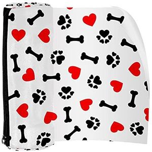 Potlood Case Pen Tas Houder met Rits Coin Organizer Tassen Make-up Cosmetische Pouch voor Vrouwen Tiener Meisjes Jongens Kinderen, I Love Bone Poot Print Rood Hart