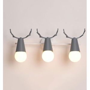 TONFON 3-lichts wandlamp met spiegel, Scandinavische metalen voorkant, moderne wandlamp met 360° draaibare wandlamp for slaapkamer, woonkamer, studeerkamer, gang, entree, restaurant(A-Gray)