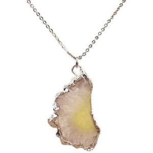 Bohemia Women Geode Agates Sun Flower Pendant Chains Necklace Simple Drusy Solar Flower Slab Beads Necklace Handmade Jewelry (Color : Yellow Silver)