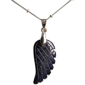 Women Choker Necklace Jewelry Natural Labradorite Turquoises Quartz Crystal Stone Angel Wings Pendant Necklace (Color : Blue Goldstone)