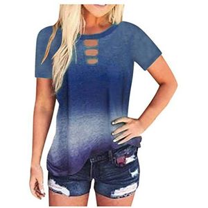 Lazzboy Store Dames Tie-dye Print Shirt Korte Mouw Trui Blouse Tops T-Shirt Top Zomer, blauw, 5XL