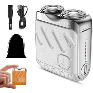 R-12 Luggage Electric Shaver, Portable Rotary Dual Ring Electric Shaver, Mini Portable Shaver, Wet and Dry Use, USB Rechargeable Waterproof Pocket Razor (White)