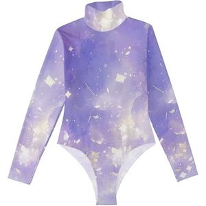 LI ZHI XIN Bodysuits voor dames, lange mouwen, eendelige jumpsuit met hoge hals, coltrui, turnpakje, top voor meisjes, dans, workout, fitness, bodysuit, sterrenhemel, Meerkleurig, S
