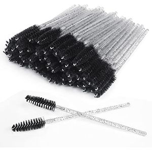 60 stuks wimpers, wenkbrauw, mascara toverstokken applicator wimper ricinusolie borstel cosmetische make-up gereedschap (kristalzwart)