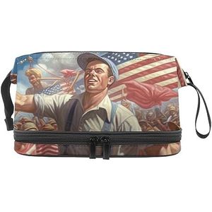 Dubbellaags cosmetische tas arbeid dag en kasteel draagbare make-up tas reizen organisator zakje voor vrouwen meisjes toiletartikelen tassen, Multi 2, 27x15x14 cm/10.6x5.9x5.5 in, Make-up zakje