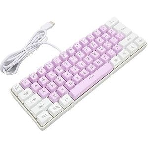 USB-toetsenbord, 61 Toetsen Gamingtoetsenbord met Contrasterende Kleuren Plug-and-Play USB-bekabelde Verbinding Ergonomisch Ontwerp voor Gezinnen (Wit Paars)