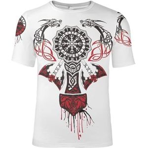 Unisex Viking Celtic Knot T-shirt - Noordse 3D-geprinte Odin Fenrir Tattoo Casual Harajuku Korte Mouw - Middeleeuwse IJslandse Pagan Comfortabele Losse Tracktop (Color : Thor's Hammer D, Size : XS)