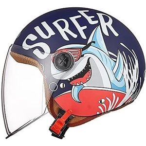 FREEUP Kindermotorhelm, scooterhelm, jethelm met zonneklep, scooterhelm meisjes, brommerhelm jongens, tas met snelsluiting, 48-55 cm, geschikt voor 5 - 12 jaar, blauw