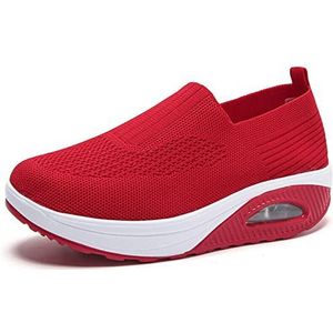 Dfcdcoo Orthopedische Sneakers voor Vrouwen, Orthopedische Sneakers voor dames, Instapwandelschoenen met Luchtkussen Platform Mesh Sneaker Sandalen (Rood, 37)