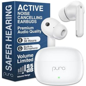 Puro Sound Labs PuroQuiet-Air actieve ruisonderdrukking Bluetooth-oordopjes, volumebeperkte draadloze oortelefoon voor veilig luisteren, zachte aanraking, opladen met type-C met ingebouwde microfoon