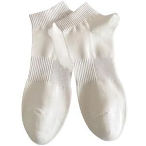 Katoenen sokken for heren, lente en zomer, korte sokken met geborduurde letters, effen sportbootsokken, zweetabsorberende sokken (5 paar)(Color:White)