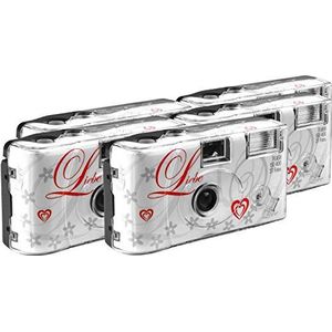 TopShot Love witte wegwerpcamera/trouwcamera (27 foto's, flitser, 5-pack)