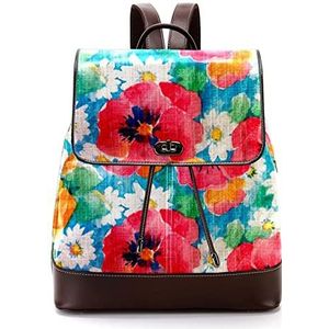 Hand getrokken retro kleurrijke bloemen achtergrond gepersonaliseerde schooltassen boekentassen voor tiener, Meerkleurig, 27x12.3x32cm, Rugzak Rugzakken